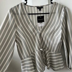 Topshop Betty Striped Ruched Keyhole Blouse Size US 6